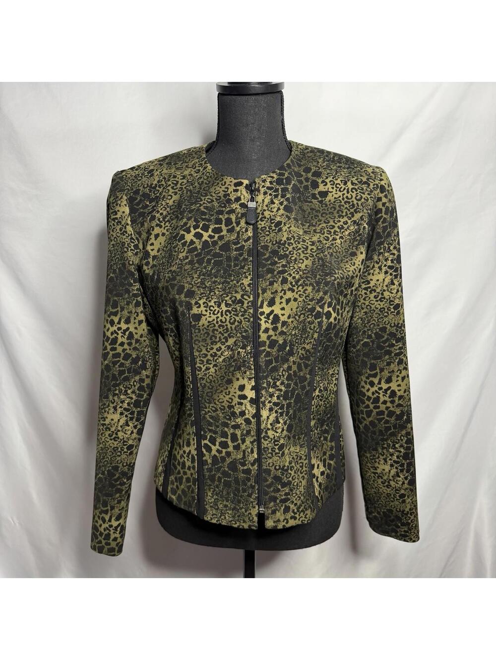 Positive Attitude Green Animal Print Zip Front Jacket Women’s Size 8 Y2K